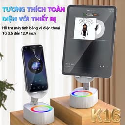 K16 Loa Cảm Ứng Không Dây (4 trong 1) Chân đế đa chức năng + Âm thanh cảm ứng/Bluetooth Loa + Sạc Dự Phòng + Đèn không gian, Âm thanh đỉnh cao, Pin lớn 3000mAh, Kết Nối Cảm Ứng, Không Cần Kết Nối Bluetooth 3