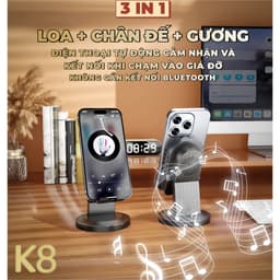 K8 Loa Cảm Ứng Không Dây (3 trong 1) Chân Đế Đa Chức Năng + Âm thanh cảm ứng/ Bluetooth Loa + Gương Trang Điểm, Kết Nối Cảm Ứng, Không Cần Kết Nối Bluetooth 1