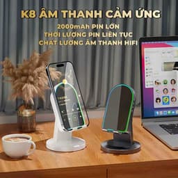 K8 Loa Cảm Ứng Không Dây (3 trong 1) Chân Đế Đa Chức Năng + Âm thanh cảm ứng/ Bluetooth Loa + Gương Trang Điểm, Kết Nối Cảm Ứng, Không Cần Kết Nối Bluetooth 2