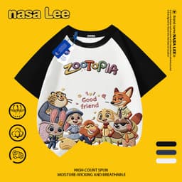 [Giao hàng trong ngày] Áo thun Cotton nguyên chất màu trắng cho trẻ em của NASA Crazy Animal City In hình 3-16 tuổi Bé trai bé gái tay ngắn thông thường 3
