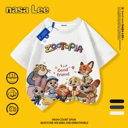 [Giao hàng trong ngày] Áo thun Cotton nguyên chất màu trắng cho trẻ em của NASA Crazy Animal City In hình 3-16 tuổi Bé trai bé gái tay ngắn thông thường 1