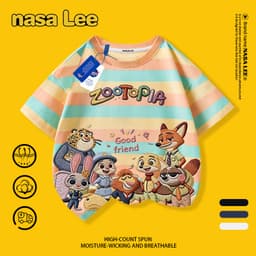 [Giao hàng trong ngày] Áo thun Cotton nguyên chất màu trắng cho trẻ em của NASA Crazy Animal City In hình 3-16 tuổi Bé trai bé gái tay ngắn thông thường 6