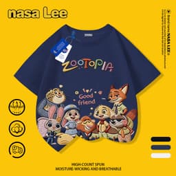 [Giao hàng trong ngày] Áo thun Cotton nguyên chất màu trắng cho trẻ em của NASA Crazy Animal City In hình 3-16 tuổi Bé trai bé gái tay ngắn thông thường 2
