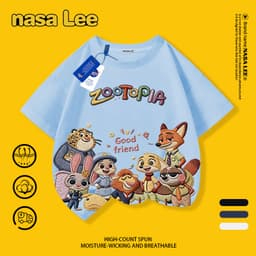 [Giao hàng trong ngày] Áo thun Cotton nguyên chất màu trắng cho trẻ em của NASA Crazy Animal City In hình 3-16 tuổi Bé trai bé gái tay ngắn thông thường 8