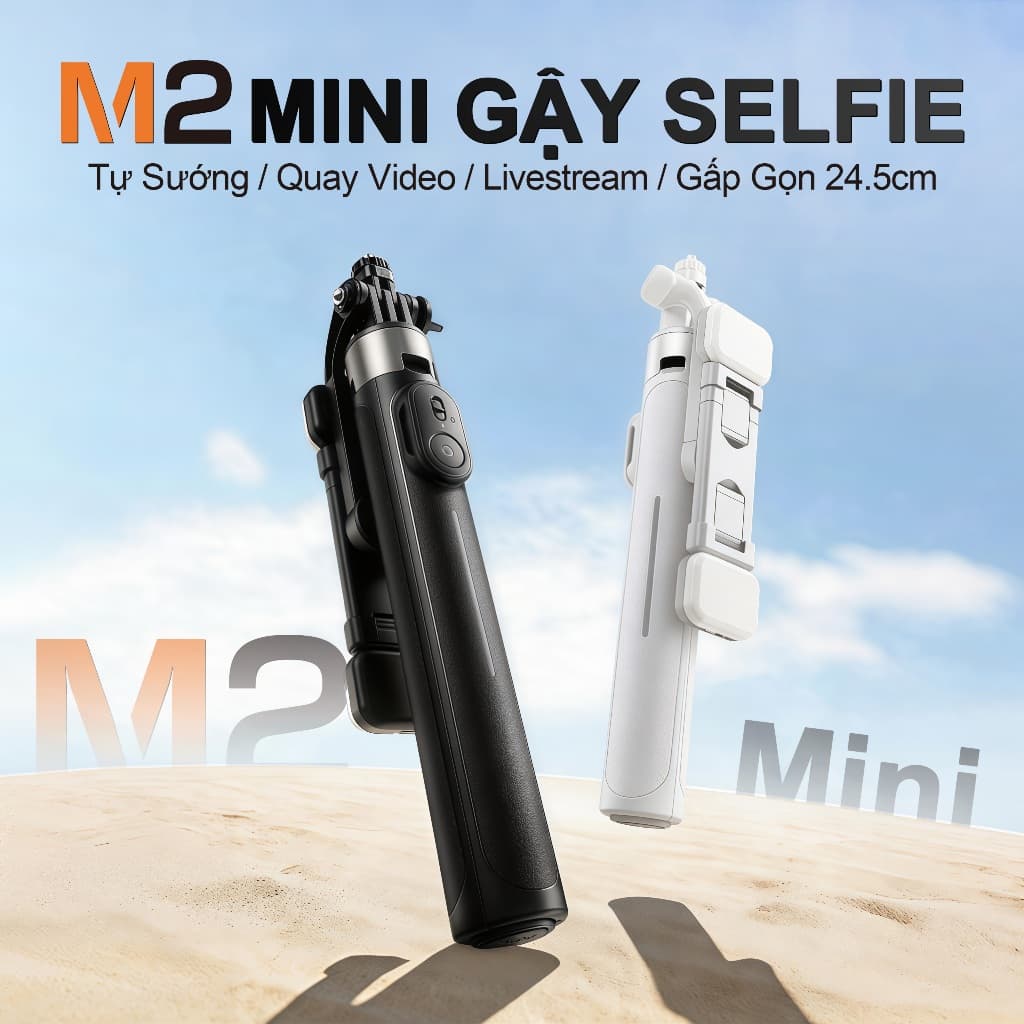 M2 MINI Gậy Chụp Ảnh Đa Năng – Gậy selfie kiêm chân tripod, 3 trong 1 bản cầm tay, Dài 1.3m có thể điều chỉnh, Xoay 360 độ, Điều khiển Bluetooth không dây,