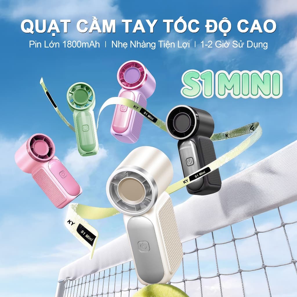 S1 MINI Quạt Tay Tốc Độ Cao, Làm mát nhanh, Quạt cầm tay mini, Chỉ 8,9cm, Điều chỉnh 6 tốc độ, 100 Mức gió, Màn hình kỹ thuật số, Pin 1800mAh