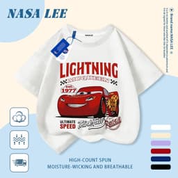 🚗 Giao hàng trong ngày 🚓 Áo thun trẻ em cotton trắng in khu vui chơi ô tô hoạt hình vui nhộn, thoáng mát mùa hè, tay ngắn cho bé 3-16 tuổi nam nữ đều mặc được. 1