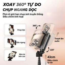M1 MINI 3 Trong 1 Gậy Chụp Ảnh – Gậy selfie kiêm chân tripod, Tay cầm tiện dụng, Điều khiển Bluetooth không dây, Cho iPhone và Android 3