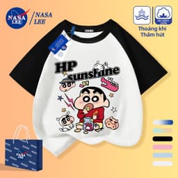 [Giao hàng trong ngày] Áo thun Cotton nguyên chất màu trắng cho trẻ em Khí quyển Phim hoạt hình trẻ em Crayon Shin-Chan Họa tiết in 3-16 tuổi Áo sơ mi ngắn tay dáng rộng thông thường 3