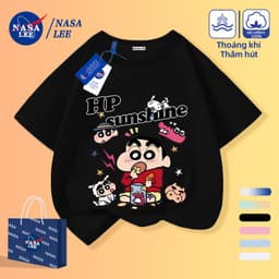 [Giao hàng trong ngày] Áo thun Cotton nguyên chất màu trắng cho trẻ em Khí quyển Phim hoạt hình trẻ em Crayon Shin-Chan Họa tiết in 3-16 tuổi Áo sơ mi ngắn tay dáng rộng thông thường 4