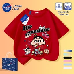 [Giao hàng trong ngày] Áo thun Cotton nguyên chất màu trắng cho trẻ em Khí quyển Phim hoạt hình trẻ em Crayon Shin-Chan Họa tiết in 3-16 tuổi Áo sơ mi ngắn tay dáng rộng thông thường 5