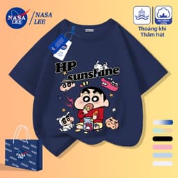 [Giao hàng trong ngày] Áo thun Cotton nguyên chất màu trắng cho trẻ em Khí quyển Phim hoạt hình trẻ em Crayon Shin-Chan Họa tiết in 3-16 tuổi Áo sơ mi ngắn tay dáng rộng thông thường 2
