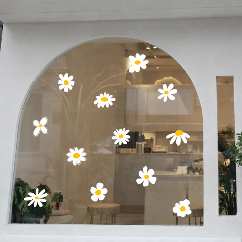 Nhãn Dán Cửa Kính Nhỏ Hoa Cúc Thiết Kế Cửa Hàng Trang Trí Cửa Sổ Decal PVC Không Keo Sổ Lưới Tản Nhiệt Chân Không Miếng Dán Tĩnh Điện Miếng Dán