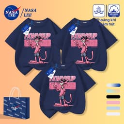 [Giao hàng trong ngày] Áo thun Cotton trắng da báo màu hồng hợp thời trang của NASA Họ ba cha mẹ và con cái mặc thời trang tay ngắn thông thường 2