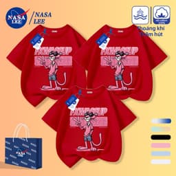 [Giao hàng trong ngày] Áo thun Cotton trắng da báo màu hồng hợp thời trang của NASA Họ ba cha mẹ và con cái mặc thời trang tay ngắn thông thường 4
