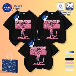 [Giao hàng trong ngày] Áo thun Cotton trắng da báo màu hồng hợp thời trang của NASA Họ ba cha mẹ và con cái mặc thời trang tay ngắn thông thường 3