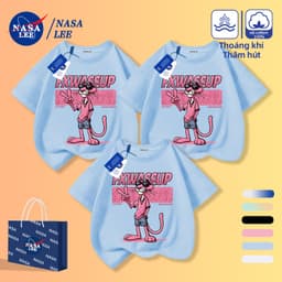 [Giao hàng trong ngày] Áo thun Cotton trắng da báo màu hồng hợp thời trang của NASA Họ ba cha mẹ và con cái mặc thời trang tay ngắn thông thường 5