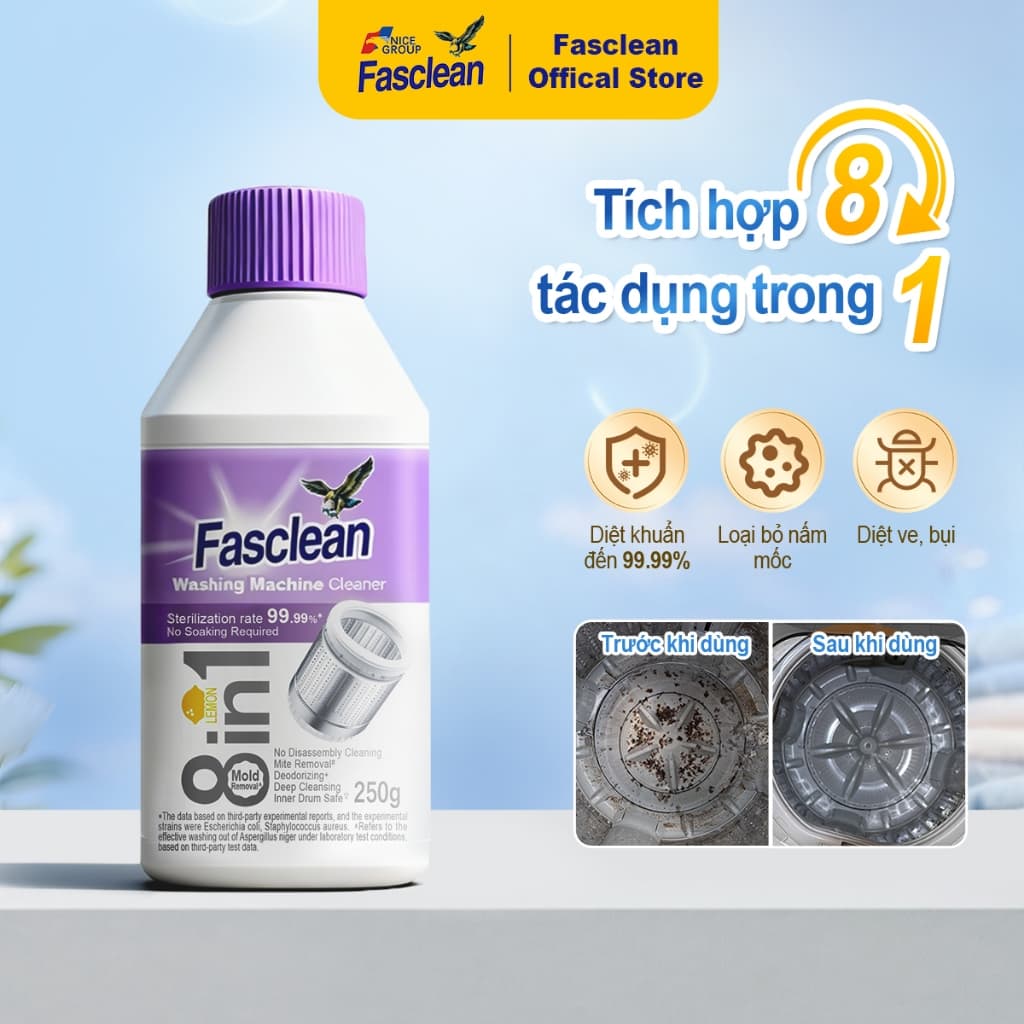 Máy giặt Fasclean 250g Công thức không ngâm để loại bỏ nấm mốc, bụi và mùi không mong muốn