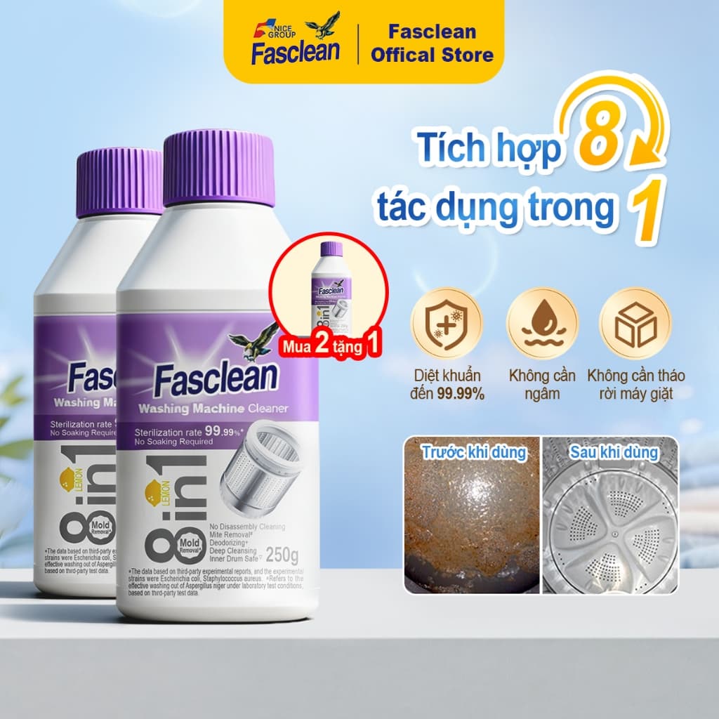 Fasclean Chất tẩy rửa & khử trùng máy giặt Fascin - Không cần ngâm 250g Loại bỏ nấm mốc bụi & mùi hôi