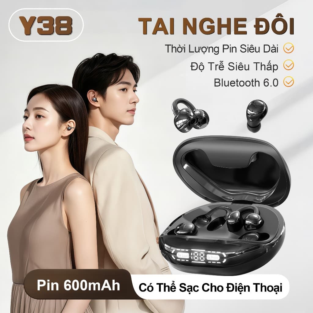 Y38 (2 cặp tai nghe) Mới Nhất Tai Nghe Đôi Kiêm Sạc Dự Phòng, Cặp tai nghe kẹp và 1 Cặp ngủ, Sạc ngược cho điện thoại & thiết bị khác, nhạc liên tục hơn 30 giờ, Âm thanh nổi cấp độ HiFi, Phù hợp cho cả khi ngủ và thể thao