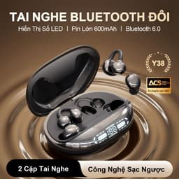 Y38 (2 cặp tai nghe) Mới Nhất Tai Nghe Đôi Kiêm Sạc Dự Phòng, Cặp tai nghe kẹp và 1 Cặp ngủ, Sạc ngược cho điện thoại & thiết bị khác, nhạc liên tục hơn 30 giờ, Âm thanh nổi cấp độ HiFi, Phù hợp cho cả khi ngủ và thể thao 2