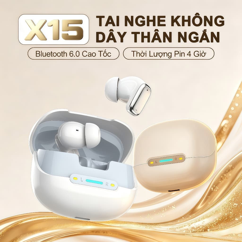 X15 Tai Nghe Nhét Tai Chân Ngắn Đời Mới Nhất [2 Quà tặng] chống ồn chủ động ANC, Âm thanh nổi mức HiFi, Công nghệ mạ điện cao cấp