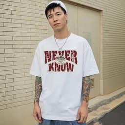 Áo phông nam cotton 220GSM oversize in chữ tiếng Anh NEVER KNOW thời trang đường phố mùa hè 2