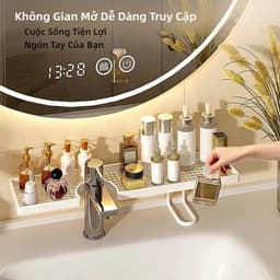 Kệ để đồ trên vòi nước bồn rửa mặt, kệ lưu trữ phòng tắm thoát nước rộng dung tích lớn không khoan tường 6