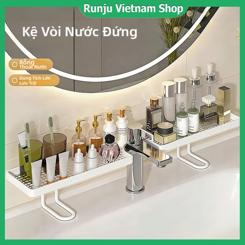Kệ để đồ trên vòi nước bồn rửa mặt, kệ lưu trữ phòng tắm thoát nước rộng dung tích lớn không khoan tường