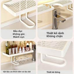 Kệ để đồ trên vòi nước bồn rửa mặt, kệ lưu trữ phòng tắm thoát nước rộng dung tích lớn không khoan tường 8