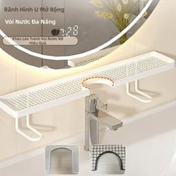 Kệ để đồ trên vòi nước bồn rửa mặt, kệ lưu trữ phòng tắm thoát nước rộng dung tích lớn không khoan tường 5