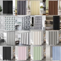 [Giao Hàng Nhanh] 180x180cm Peva Phòng Tắm Không Thấm Nước Rèm Tắm Rèm Cửa Màu Đen Trắng Xám Xanh Be Nâu Hồng Xanh Tím Cam Hải Quân Kẻ Sọc Gradient Phim Hoạt Hình Đại Dương Cây Hoa Lá Tắm Rèm Móc Thanh 2