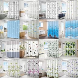 [Giao Hàng Nhanh] 180x180cm Peva Phòng Tắm Không Thấm Nước Rèm Tắm Rèm Cửa Màu Đen Trắng Xám Xanh Be Nâu Hồng Xanh Tím Cam Hải Quân Kẻ Sọc Gradient Phim Hoạt Hình Đại Dương Cây Hoa Lá Tắm Rèm Móc Thanh 4