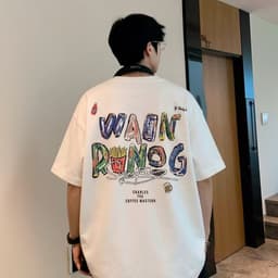 Áo thun tay ngắn nam dáng suông in chữ WAID RINOG nhiều chi tiết đồ ăn hot trend sinh viên năng động 4