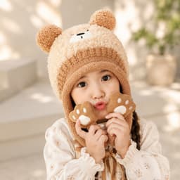Mũ Trùm Đầu Dày Dặn Giữ Ấm Bảo Vệ Tai Họa Tiết Hoạt Hình Phong Cách Hàn Quốc Thời Trang Thu Đông Cho Bé Trai Và Gái 5