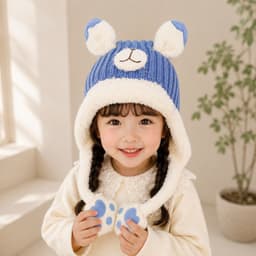 Mũ Trùm Đầu Dày Dặn Giữ Ấm Bảo Vệ Tai Họa Tiết Hoạt Hình Phong Cách Hàn Quốc Thời Trang Thu Đông Cho Bé Trai Và Gái 4