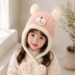 Mũ Trùm Đầu Dày Dặn Giữ Ấm Bảo Vệ Tai Họa Tiết Hoạt Hình Phong Cách Hàn Quốc Thời Trang Thu Đông Cho Bé Trai Và Gái 8