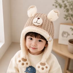Mũ Trùm Đầu Dày Dặn Giữ Ấm Bảo Vệ Tai Họa Tiết Hoạt Hình Phong Cách Hàn Quốc Thời Trang Thu Đông Cho Bé Trai Và Gái 7