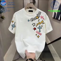 Áo thun nam NASA – Áo thun ngắn tay cổ tròn hợp thời trang, Áo họa tiết thông thường Unisex, Vải thoáng khí thoải mái mềm mại 1