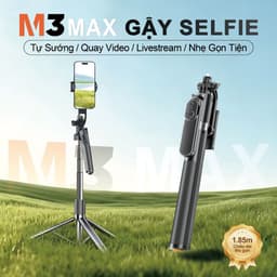 M3 MAX Gậy Chụp Ảnh Đa Năng – 3 in 1 Gậy selfie kiêm chân tripod, Dài 1.85m có thể điều chỉnh, Xoay 720 độ, Tay cầm cân bằng quay phim, Ốc vít chuẩn 1/4 (Tương thích với máy ảnh/Pocket3/ GoPro/đèn livestream) 1