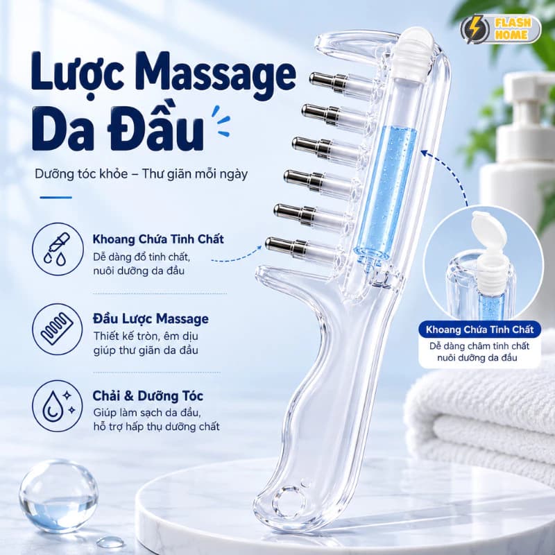 [LTIOMJ] Lược Massage Da Đầu Có Khoang Chứa Tinh Chất - Lược Chải Đầu Kích Thích Mọc Tóc Chăm Sóc Da Đầu