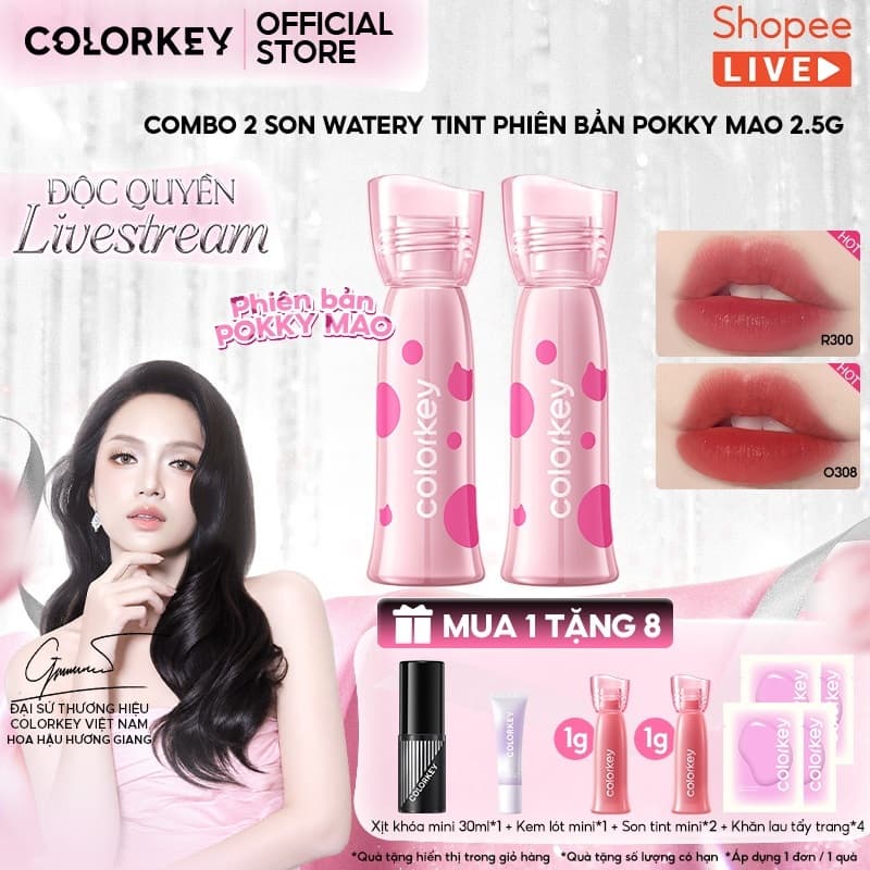 [KOL] COMBO 2 Son môi COLORKEY Watery Tint, Mờ, Mịn, Không Dính, Lâu trôi, Dưỡng ẩm 2.5g