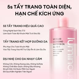 [MUA 2 TẶNG 1] Combo 2 Nước Tẩy Trang Dầu Nước Colorkey Luminous Sạch Sâu & Không Cồn 500ml 3