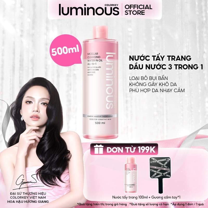 [MUA FULLSIZE TẶNG MINISIZE] Nước Tẩy Trang Colorkey Luminous Làm Sạch Sâu Cho Da Nhạy Cảm 500ml