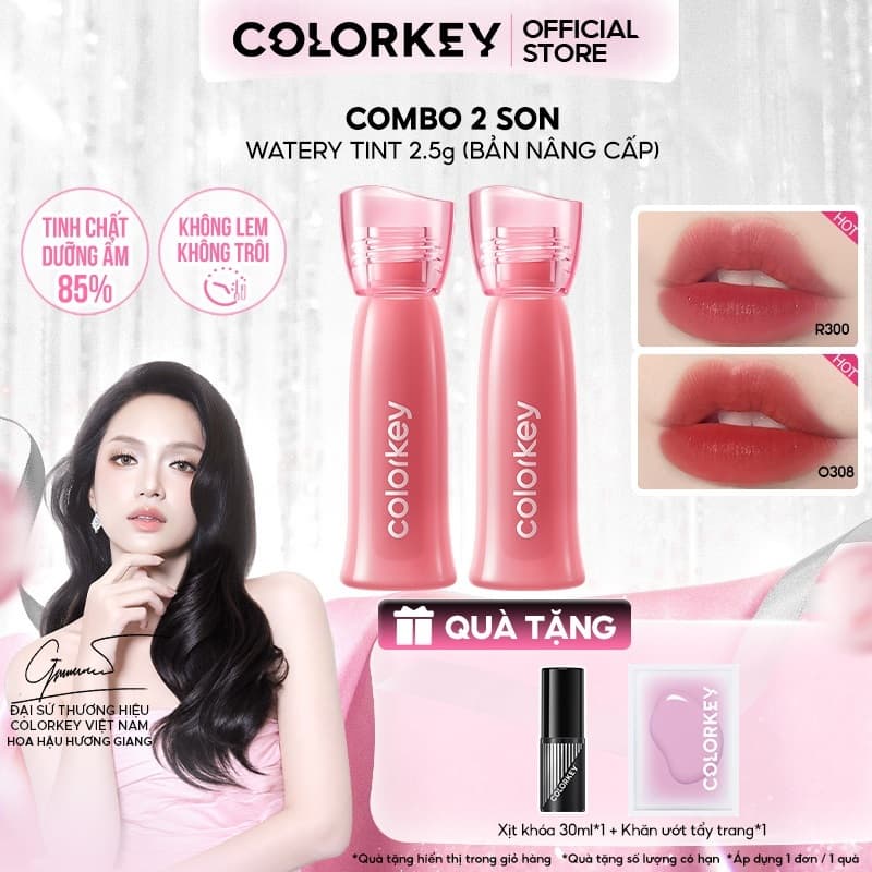 COMBO - Son COLORKEY Watery Tint Phiên Bản Mới, Bền Màu Lâu Trôi, Không Dính Cốc 2.5g