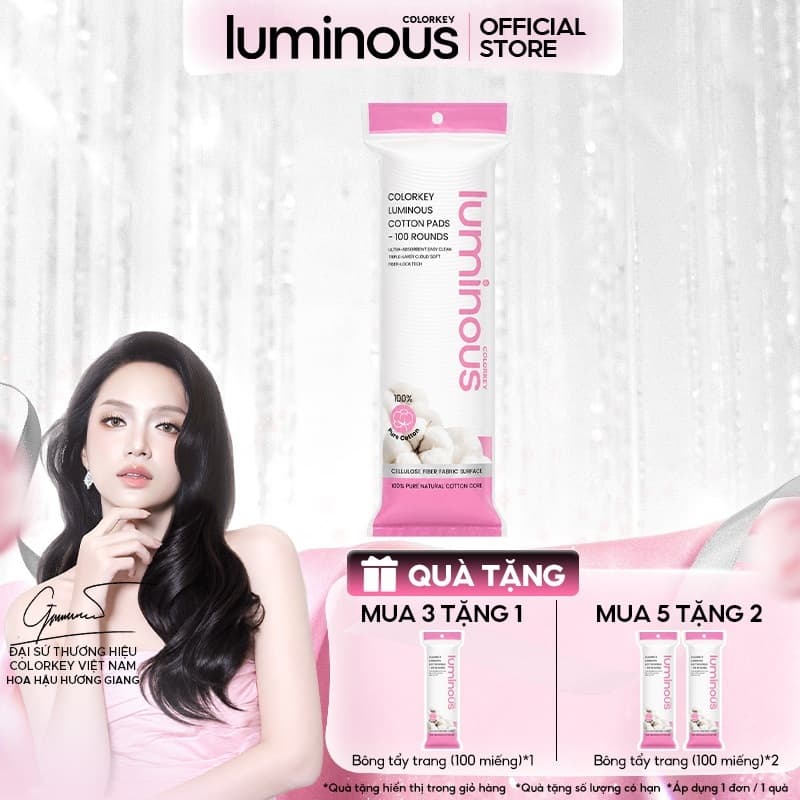 [MUA 3 TẶNG 1] Colorkey Luminous Bông tẩy trang Cotton mềm tiện lợi 100 miếng