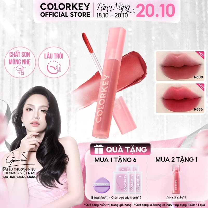 Son Kem Nhung Lì COLORKEY Velvet, Bền Màu Dễ Tán, Nhẹ Môi 2.5g