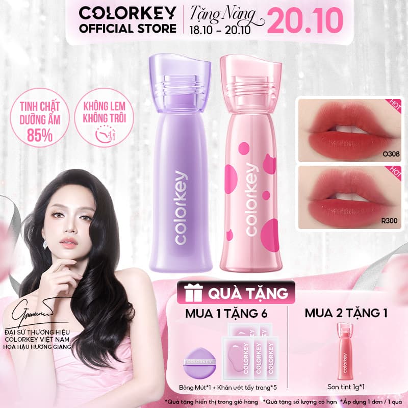 [PHIÊN BẢN GIỚI HẠN] Son Tint Lì COLORKEY Watery Tint Tím May Mắn, Lì Mịn Nhẹ Môi, Dưỡng Ẩm, Bền Màu Lâu Trôi 2.5g