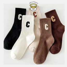 🍥jellycuty🍥 🧦Tất Cổ Cao Nữ Họa Tiết Chữ C, Vỡ Cổ Cao Họa Tiết Chữ C Vải Cotton Mềm Mịn 5