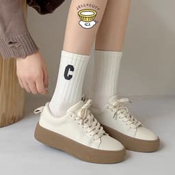 🍥jellycuty🍥 🧦Tất Cổ Cao Nữ Họa Tiết Chữ C, Vỡ Cổ Cao Họa Tiết Chữ C Vải Cotton Mềm Mịn 4